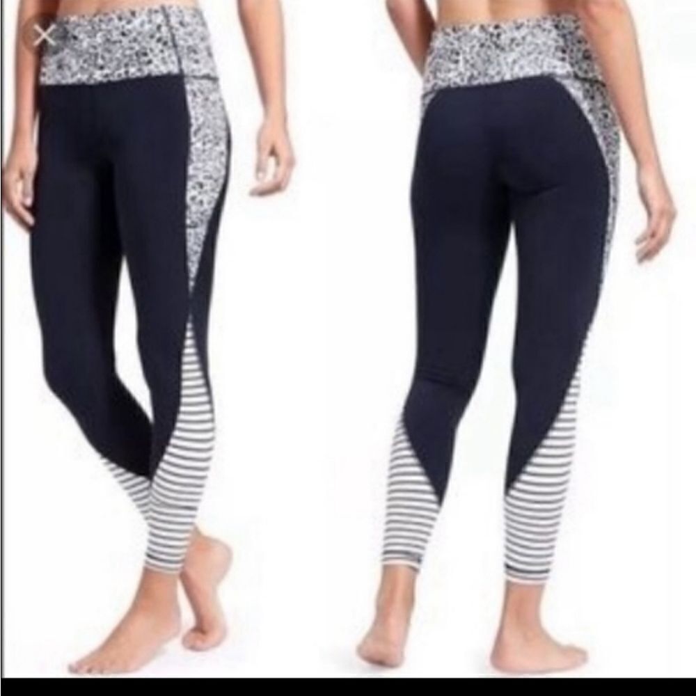 ATHLETA Navy Blue Leggings Stripe Leopard Print Size XXS